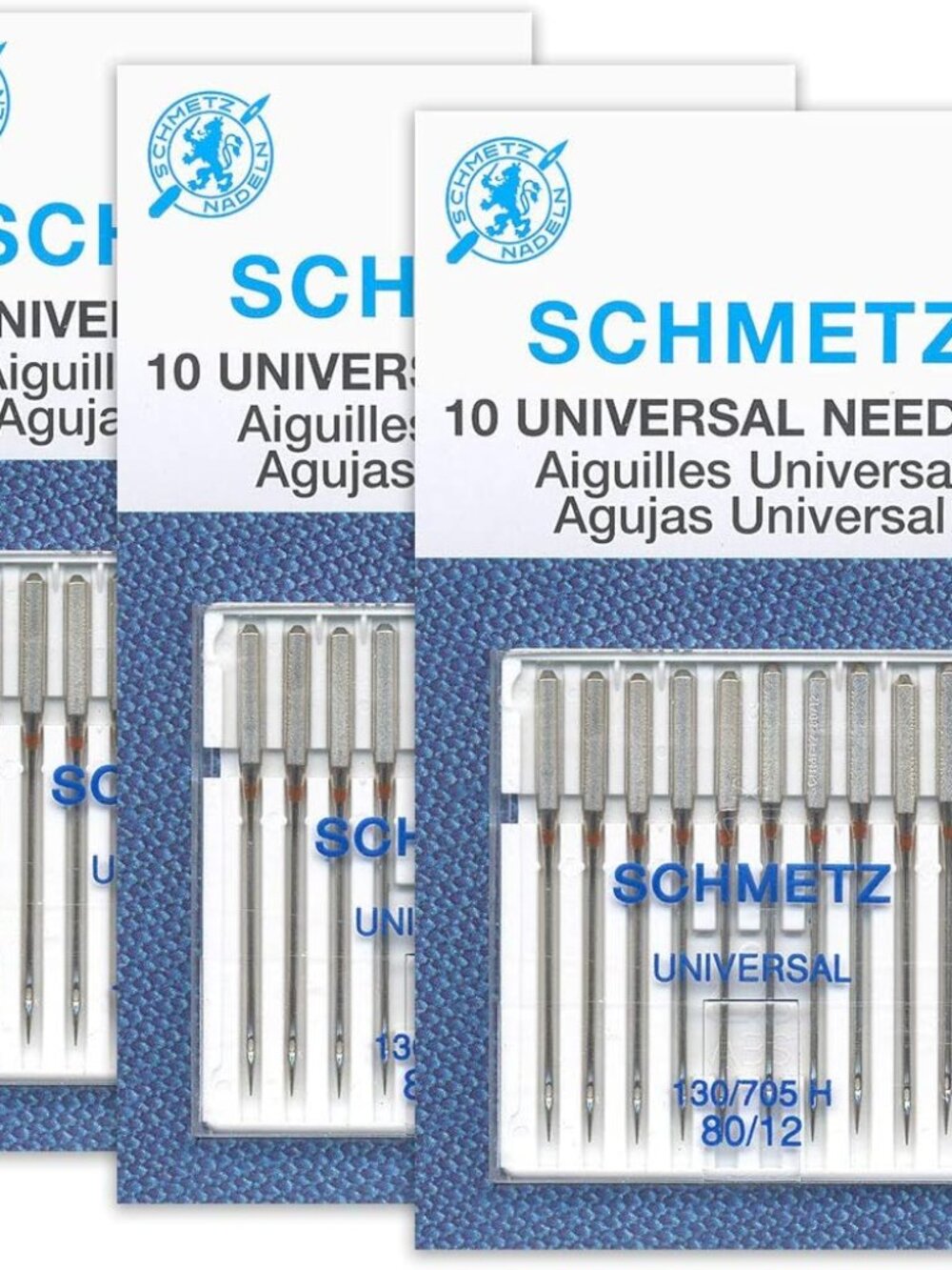 Universal Sewing Machine Needles - Size 80/12, 10 Needle Card, Pack of 3